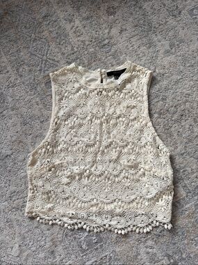 Forever 21 Cream Crochet Lace High-Neck Sleeveless Camisole